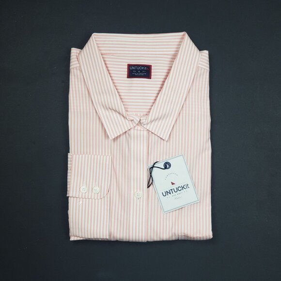 UNTUCKit Marsanne-Peach Shirt Women's 16 Peach & White Stripe LS Casual Elegance - Picture 14 of 16